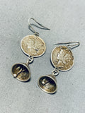 One Of A Kind Vintage Native American Navajo Sterling Silver Dime Bell Earrings-Nativo Arts