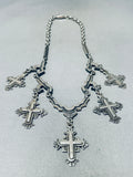 Glorious Vintage Native American Navajo Mexican 5 Sterling Silver Crosses Necklace-Nativo Arts