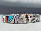 Detailed Bear Vintage Navajo Turquoise Bear Inlay Sterling Silver Bracelet-Nativo Arts