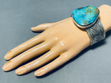 Unforgettable Vintage Native American Navajo Pilot Mountain Turquoise Sterling Silver Bracelet-Nativo Arts