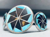 One Of Best Vintage Native American Zuni Turquoise Brown Shell Inlayb Sterling Silver Bracelet-Nativo Arts
