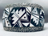 The Best Vintage Native American Navajo Black And White Sterling Silver Inlay Bracelet-Nativo Arts