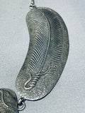 One Of The Biggest Best Vintage Native American Navajo Heavy Feather Sterling Silver Necklace-Nativo Arts