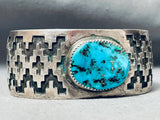 Hand Tooled Geomtric Vintage Native American Navajo Turquoise Sterling Silver Bracelet-Nativo Arts