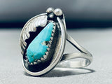 Gorgeous Vintage Native American Navajo Pilot Mountain Turquoise Sterling Silver Ring-Nativo Arts