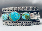 Unique Shells Vintage Native American Navajo Blue Gem Turquoise Sterling Silver Bracelet-Nativo Arts