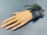 184 Grams!! Native American Navajo Green Turquoise Sterling Silver Butterfly Bracelet!-Nativo Arts