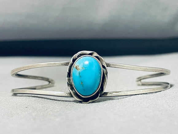 Elegant Vintage Native American Navajo Blue Gem Turquoise Sterling Silver Bracelet-Nativo Arts