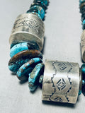 251 Grams Barrell Hand Tooled Sterling Silver Native American Navajo Turquoise Necklace-Nativo Arts