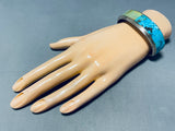 Awesome Native American Navajo Signed Inlay Pilot Mountain Royston Turquoise Silver Bracelet-Nativo Arts