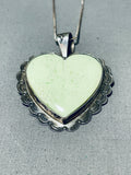 Iconic Vintage Native American Navajo Gaspeite Sterling Silver Heart Necklace-Nativo Arts