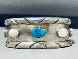 Captivating Vintage Signed Native American Navajo Kingman Turquoise Sterling Silver Bracelet-Nativo Arts