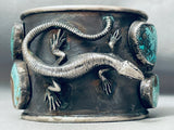 137 Grams Vintage Native American Navajo Turquoise Lizard Sterling Silver Bracelet-Nativo Arts