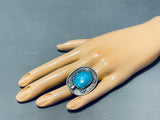 Whimsical Vintage Native American Navajo Pilot Mountain Turquoise Sterling Silver Ring-Nativo Arts