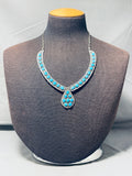 Native American Dynamic Vintage Santo Domingo Kingman Turquoise Sterling Silver Necklace-Nativo Arts