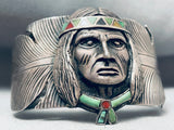 Important Vintage Native American Navajo Chief Head Turquoise Sterling Silver Bracelet-Nativo Arts