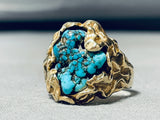 Heavy 14k Gold Vintage Native American Navajo Morenci Turquoise Ring-Nativo Arts