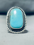 Striking Native American Navajo Signed Blue Gem Turquoise Sterling Silver Huge Ring-Nativo Arts