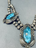One Of The Best Vintage Native American Navajo Bisbee Turquoise Sterling Silver Necklace-Nativo Arts