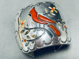 Native American The Best Vintage Zuni Cardinal Sterling Silver Inlay Bracelet-Nativo Arts
