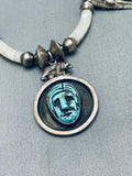 Hand Carved Indian Head Vintage Navajo Sterling Silver Necklace Old-Nativo Arts