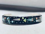 7 Inch Wrist Native American Navajo Space Inlay Turquoise Sterling Silver Bracelet-Nativo Arts