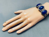 Rare Domed Lapis Vintage Native American Navajo Sterling Silver Bracelet-Nativo Arts