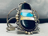 Towering Vintage Native American Navajo Turquoise Sterling Silver Inlay Bracelet-Nativo Arts