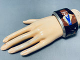 Statement 7' Inch Wrist Native American Navajo Turquoise Inlay Sterling Silver Bracelet-Nativo Arts