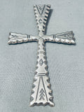 Massive Vintage Thick Native American Navajo Sterling Silver Stamped Pendant-Nativo Arts