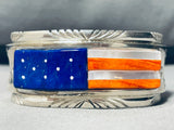 6.5 Inch Wrist American Flag Inlay Lapis Sterling Silve Rbracelet-Nativo Arts