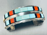 6.5 Inch Wrist Vintage Native American Zuni Turquoise Inlay Sterling Silver Bracelet-Nativo Arts