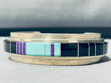 6.5 Inch Wrist Rare Vintage Native American Navajo Turquoise Inlay Sterling Silver Bracelet-Nativo Arts