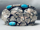 Huge Flower Southwestern Sterling Silver Turquoise Bracelet-Nativo Arts
