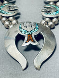 Gasp! Signed Vintage Native American Navajo Turquoise Sterling Silver Squash Blossom Necklace-Nativo Arts