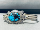 Signed Vintage Native American Hopi Blue Diamond Turquoise Sterling Silver Bracelet-Nativo Arts