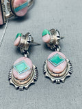 Best Vintage Native American Navajo Rose Quartz Turquoise Inlay Sterling Silver Bracelet-Nativo Arts