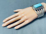 Leonard Nez Astonishing 105 Grams Blue Gem Turquoise Sterling Silver Bracelet-Nativo Arts