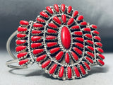 Stunning Native American Navajo Coral Sterling Silver Cluster Bracelet-Nativo Arts