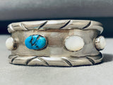 Captivating Vintage Signed Native American Navajo Kingman Turquoise Sterling Silver Bracelet-Nativo Arts