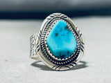 Signed Vintage Native American Hopi Morenci Turquoise Sterling Silver Ring-Nativo Arts