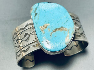 Jaw-dropping Vintage Native American Navajo Pilot Mountain Turquoise Sterling Silver Bracelet-Nativo Arts