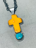 Important Linkin Family Vintage Native American Navajo Turquoise Cross Sterling Silver Necklace-Nativo Arts