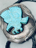 Huge Heavy Vintage Native American Navajo Hand-carved Eagle Sterling Silver Bolo Tie-Nativo Arts