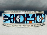 7 Inch Wrist Vintage Zuni Turquoise Inlay Sterling Silver Bracelet-Nativo Arts