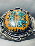 Gasp! Walnut Wood Inlaid Turquoise Vintage Native American Navajo Sterling Silver Bracelet-Nativo Arts