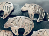 Hand Tooled Detailed Vintage Native American Navajo Sterling Silver Bear Concho Belt-Nativo Arts