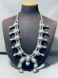 Gasp! Persin Turquoise Vintage Native American Navajo Sterling Silver Squash Blossom Necklace-Nativo Arts
