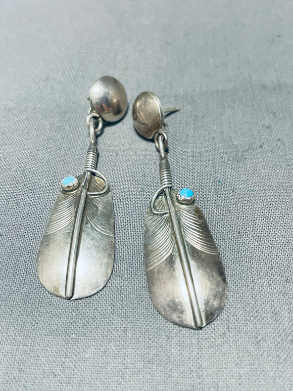 Impressive Vintage Native American Navajo Sleeping Beauty Turquoise Sterling Silver Earrings-Nativo Arts