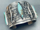 124 Grams Native American Kewa Green Turquoise Sterling Silver Bracelet Cuff-Nativo Arts